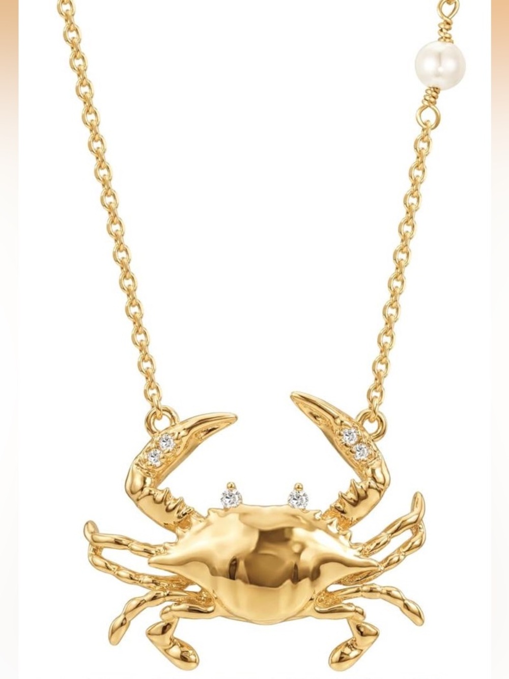 Anthropologie Gold Crab Pendant Necklace with Pearl
